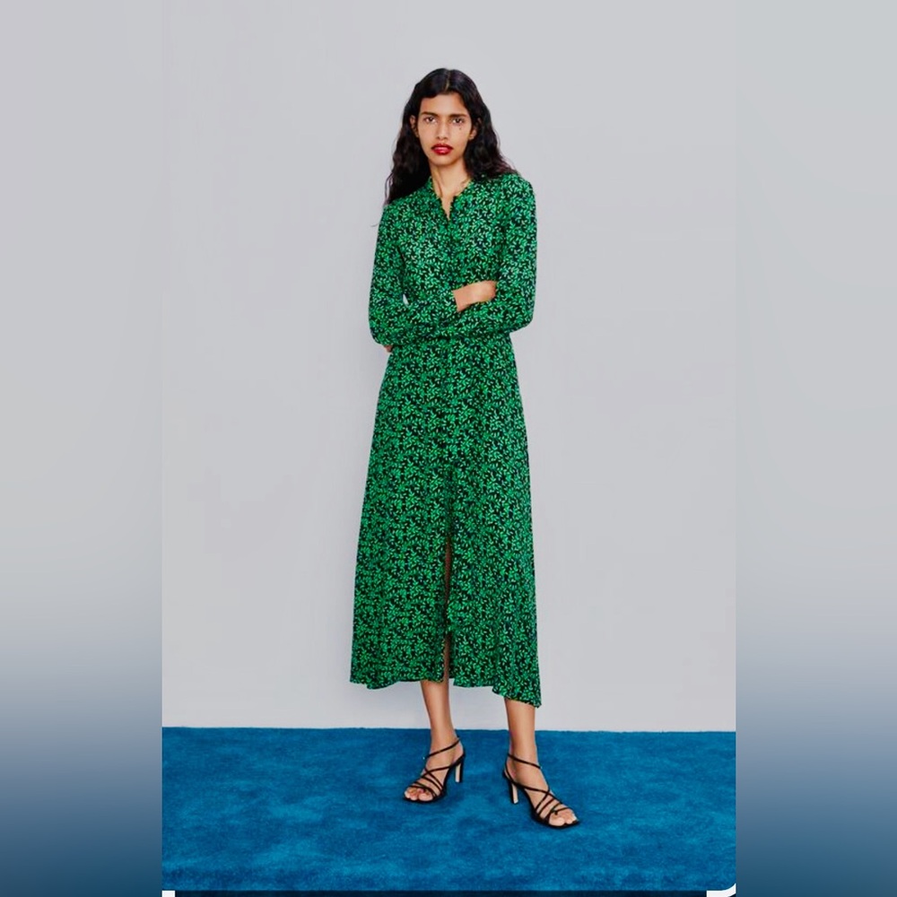 Zara Green Floral Midi Dress